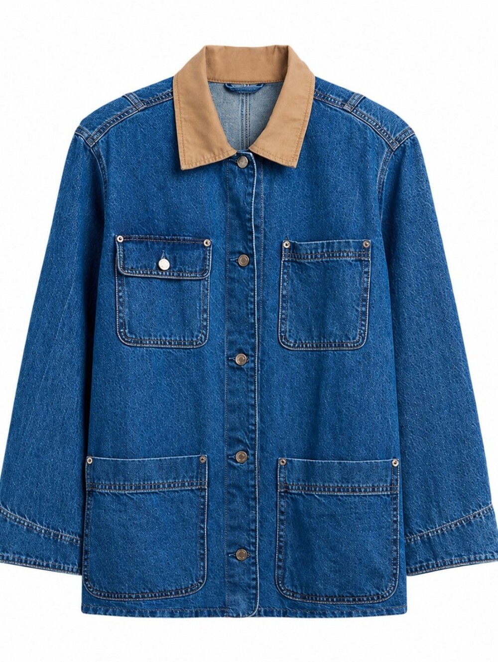 GAP Blue Denim Barn Jacket with Tan Collar Size XXL